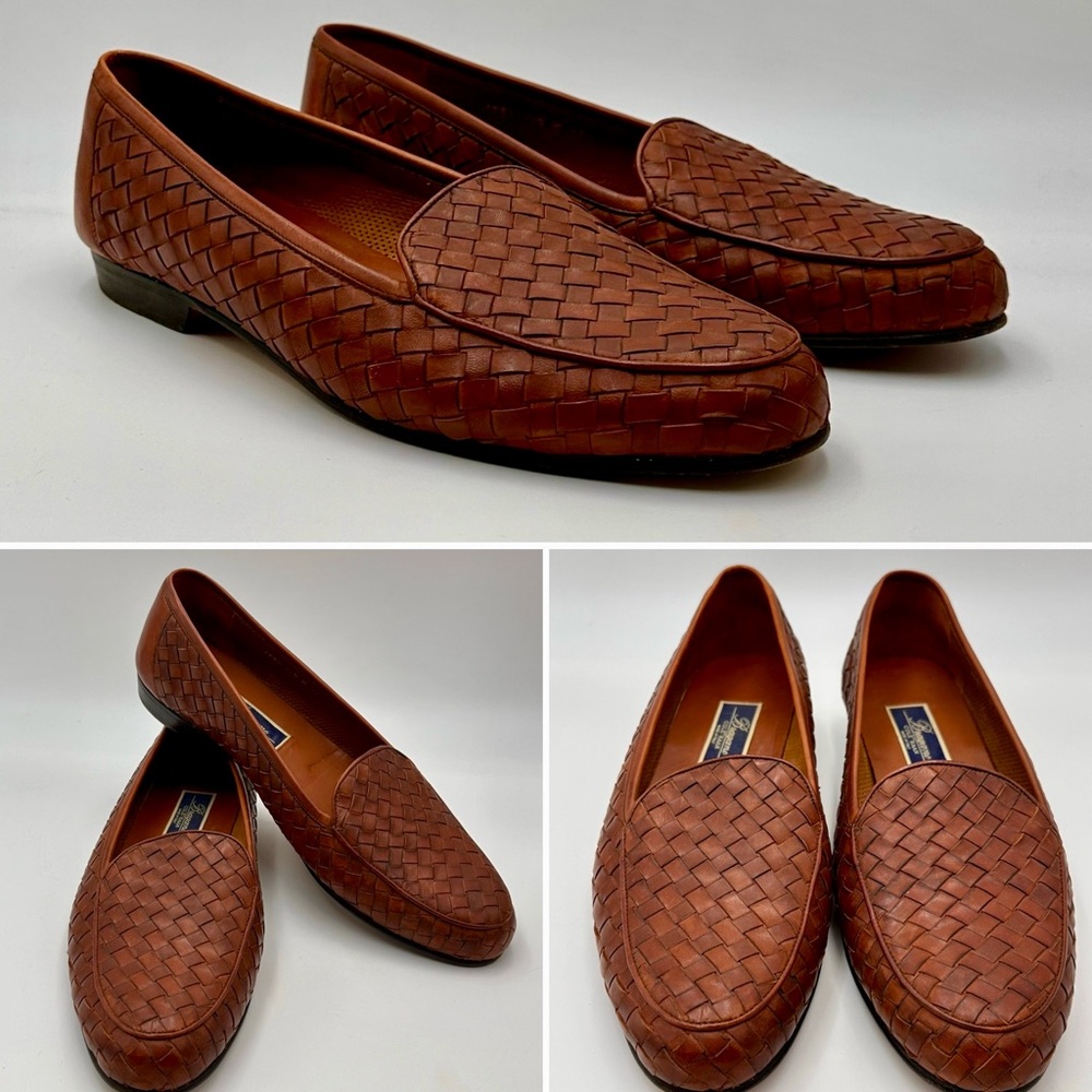 BRAGANO By COLE HAAN VINTAGE ITALIAN LOAFERS SIZE 11.5 WOVEN COGNAC 90s SHOES